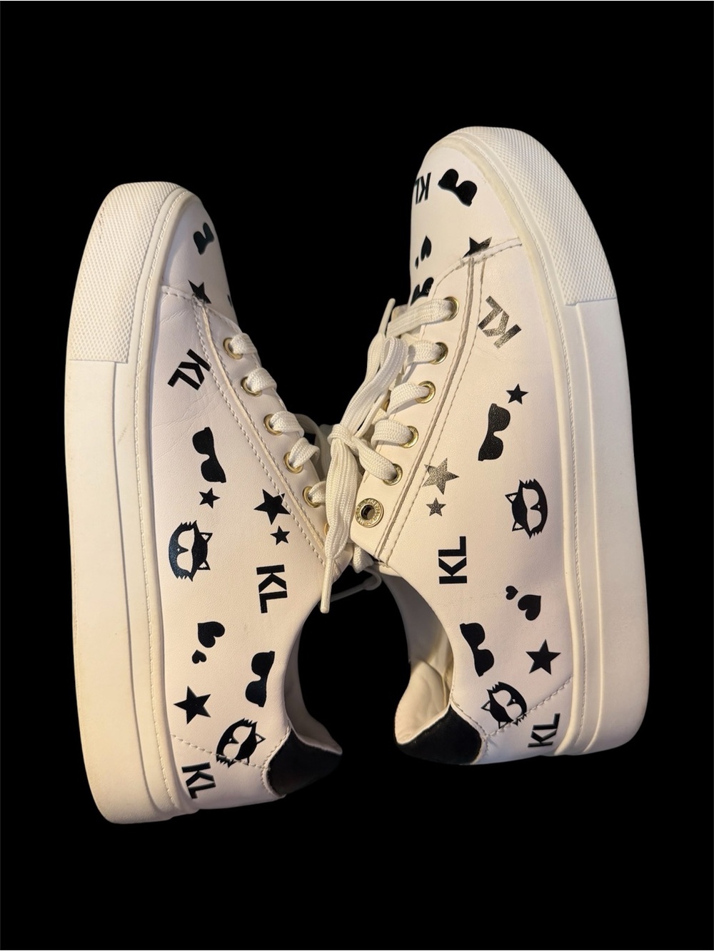 Karl Lagerfeld Paris Woman’s White Low-Top Sneakers with Black Logo Icons Sz 7.5 - Picture 7 of 11